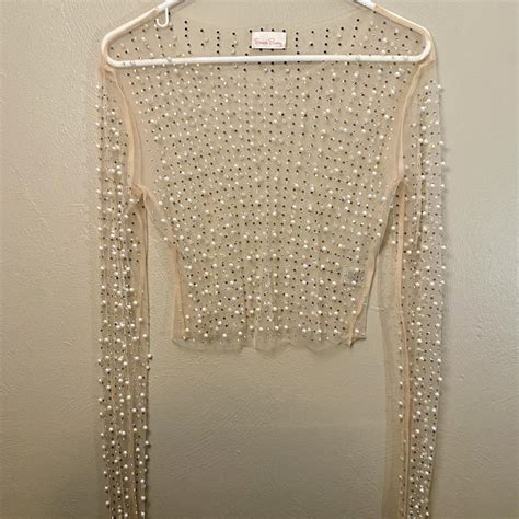 Beach Bunny Look Glisten Pearl Beaded Nude Mesh Depop