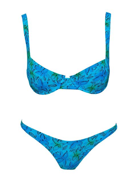 Sadley Underwire Shine Bikini Top Blue Floral