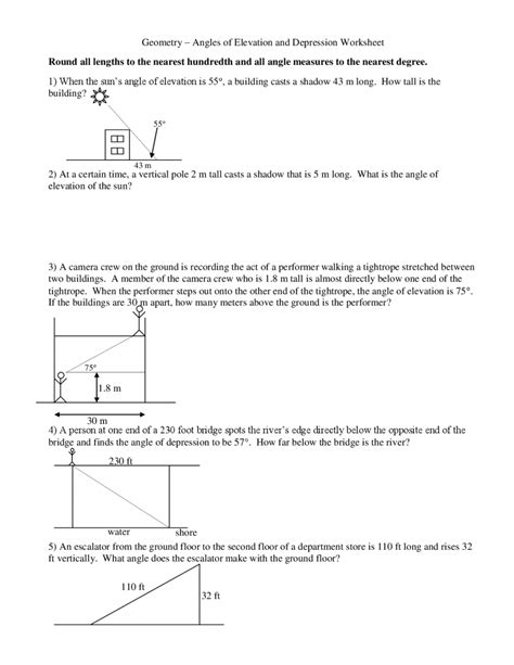 Angles Of Elevation And Depression Worksheet Martin Lindelof