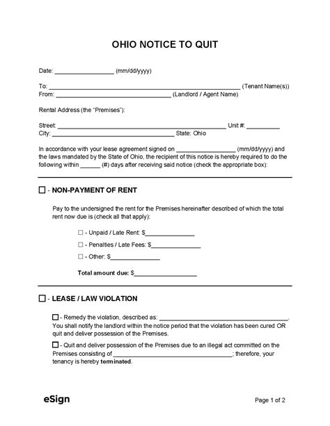 Free Ohio Day Notice To Quit Form Non Payment Pdf Eforms Day