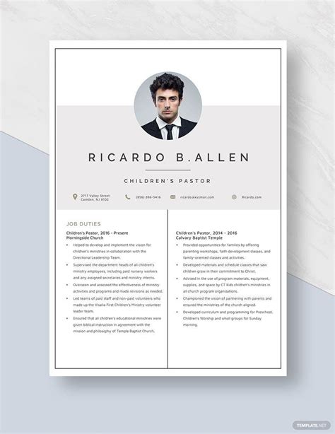 Free Pastor Resume Templates Download In Word Apple Pages