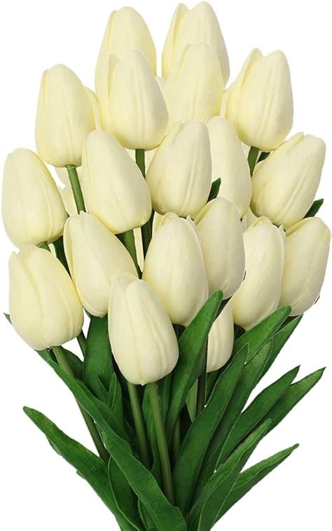 Amazon 20 Pcs Cream Tulips Artificial Flowers Real Touch Fake