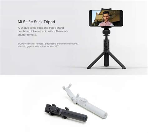 Mi Selfie Stick Tripod With Bluetooth Remote Black ABS Plastic