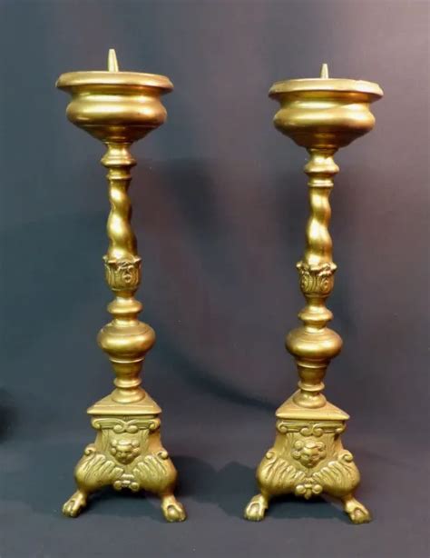 A 1890 PAIRE grand bougeoirs candélabre pique cierge 52cm6kg bronze