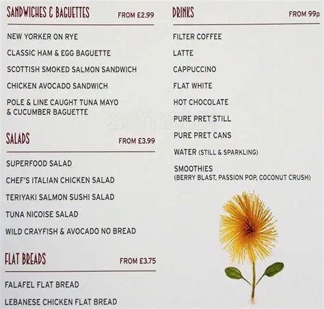 Menu At Pret A Manger 135 Cannon St Restaurant Prices