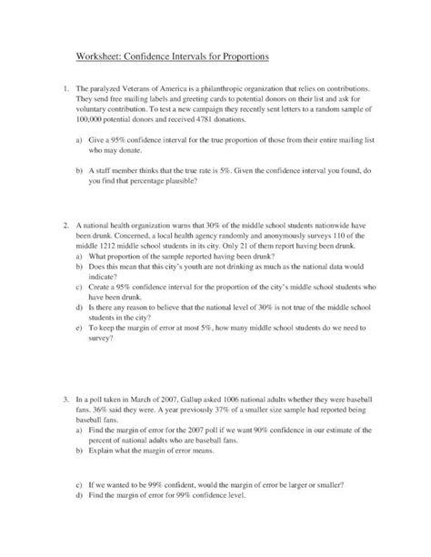 PDF Worksheet Confidence Intervals For Proportions PDF