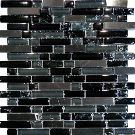 Sample Black Marble And Crackle Glass Linear Mosaic Tile Kitchen Backsplash Spa Ebay Mosaic