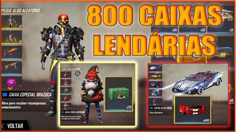 Abrindo 800 CAIXAS LENDÁRIAS no Free Fire Ganhei Muitas Skins RARAS