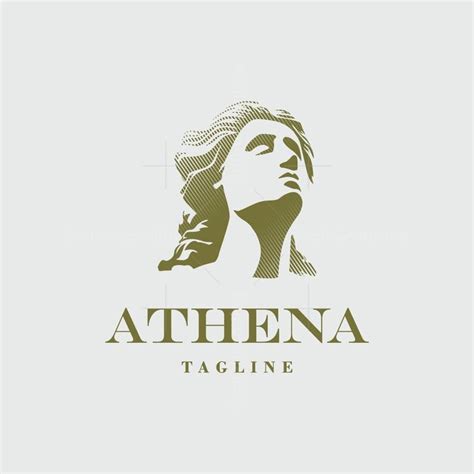 a woman's face with the word athena tagline in gold and white