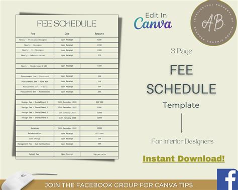 Fee Schedule Template for Interior Designers Fee Calculator Payment ...