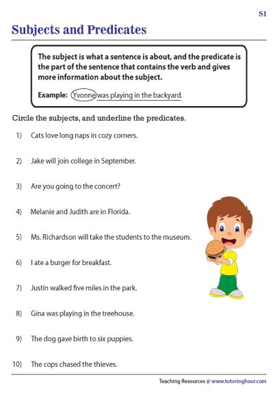 Identifying Subjects And Predicates In Sentences Worksheet