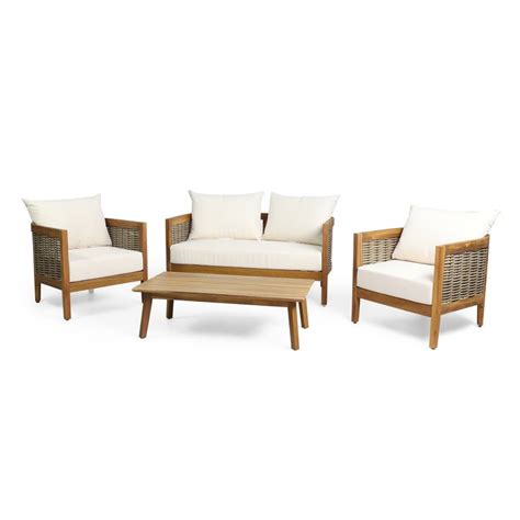 The Crowne Collection Outdoor Acacia Wood 4 Seater Chat Set With Cushi