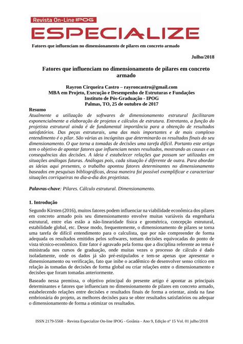 Pdf Fatores Que Influenciam No Dimensionamento De Pilares Em