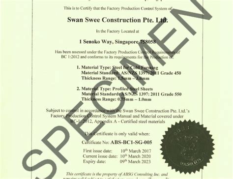 Awards And Certificates Swan Swee Construction