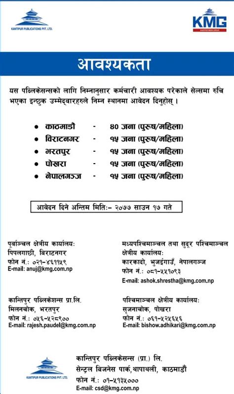 Vacancy Notice From Kantipur Publication Pvt Ltd