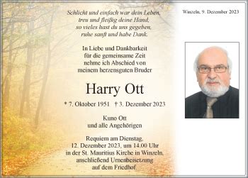 Traueranzeigen von Harry Ott Schwarzwälder Bote Trauer