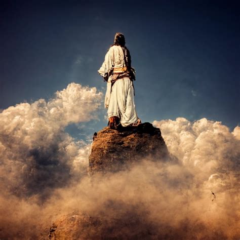 Jesus Christ Standing On A Mountain Beautiful Sky Midjourney