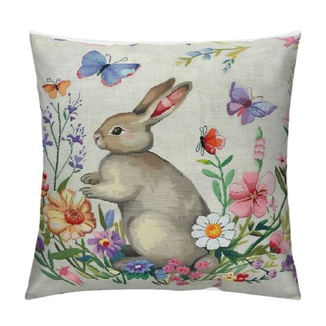 Comio Easter Lumbar Pillow Cover Easter Bunny Butterfly Flower Throw