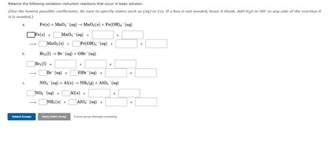 Solved Balance The Following Oxidation Reduction Reactions Chegg