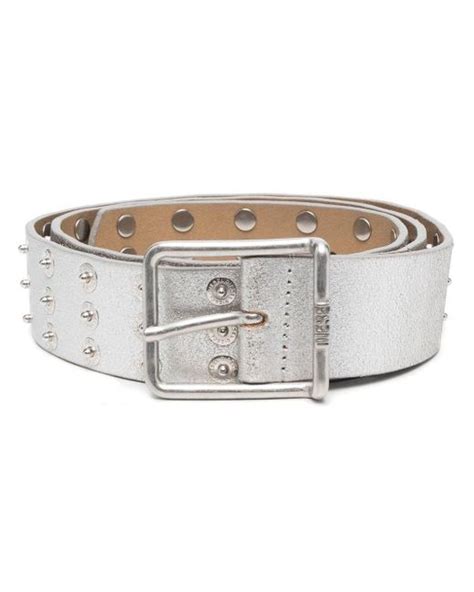 Diesel Logo Studded Metallic Leather Belt In Grey Grey For Men Lyst Uk