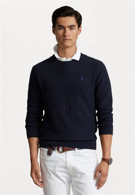 Polo Ralph Lauren Textured Cotton Crewneck Jumper Trui Navy Heather