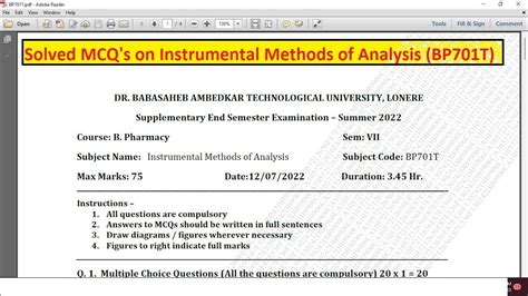 Dbatu B Pharm Sem Vii Solved Mcq S On Instrumental Methods Of