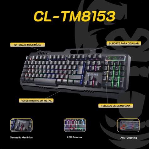 Teclado Gamer Clanm Mount Cl Tm8153 Membrana LED Fio Ecomando