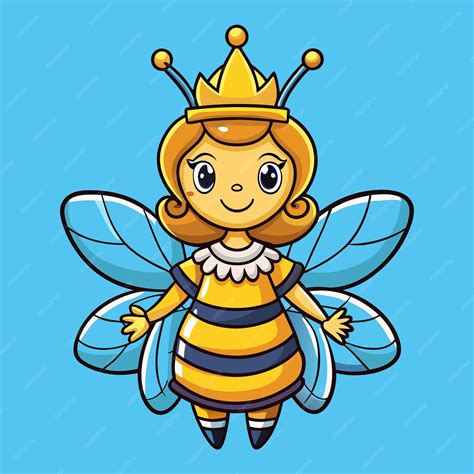 Adorable Cartoon Vector Illustration Of A Crowned Queen Bee With Crown