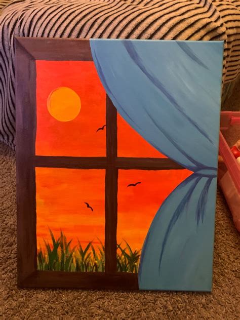 Window Sunset Art Canvas Painting Sunset Canvas Painting Sky Art