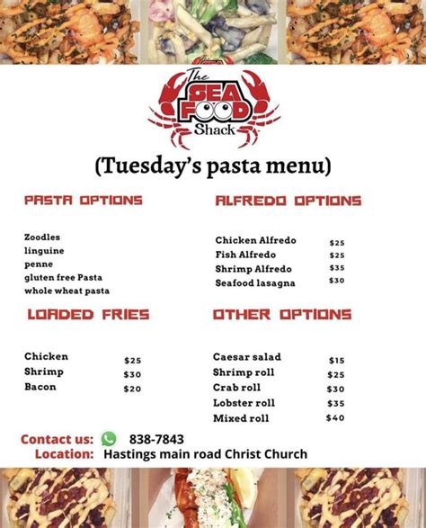 Tuesday Pasta Menu - The Seafood Shack Barbados