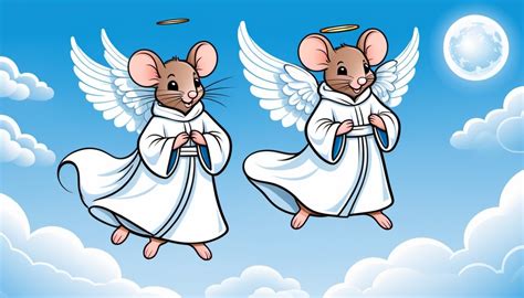 Three Brown Mouse Guardians In Sky With Halo And Wings Stable