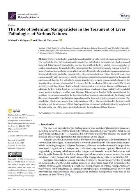 Pdf The Role Of Selenium Nanoparticles In The Treatment Of Liver