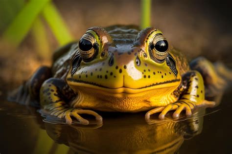 Premium Photo | Portrait of green frog toad in natural habitat