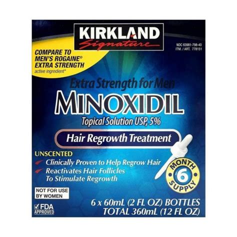 Kirkland Minoxidil 5 Extra Strength Hair Loss Treatment Regrowth 6mo