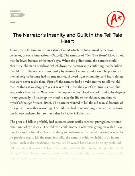 The Narrators Insanity And Guilt In The Tell Tale Heart 732 Words