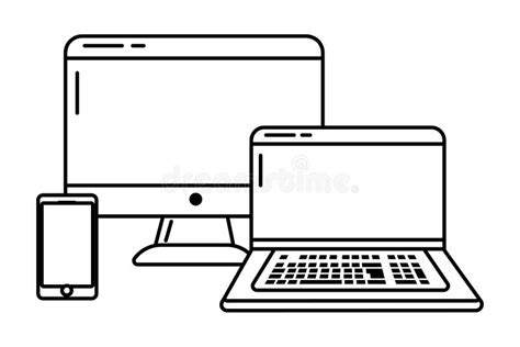 Technology Devices Online Connected Black and White Stock Vector ...