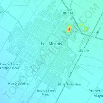 Mapa topográfico Los Mochis altitud relieve