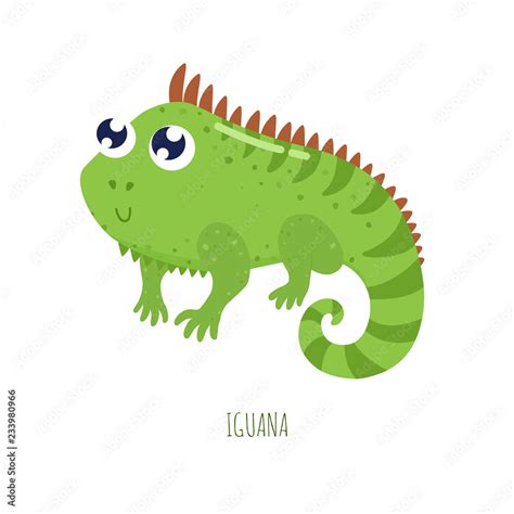 Cute Cartoon Iguana Vector Illustration Stock Vector Adobe Stock