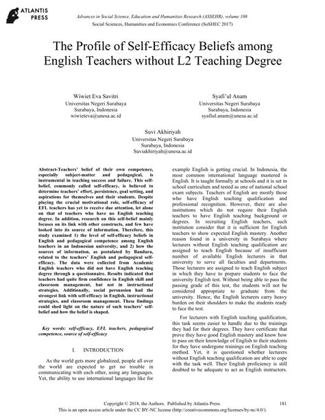 Pdf The Profile Of Self Efficacy Beliefs Among English Teachers