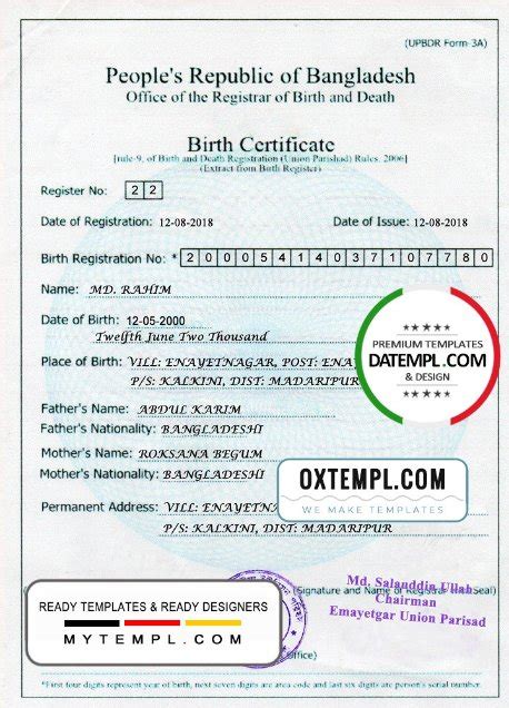 Bangladesh Birth Certificate Template In Psd Format Fully Editable