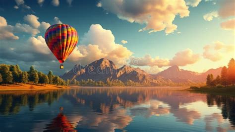Wide Shot Of Hot Air Balloon Scene Stock Illustration Illustration Of Vibrant Nature