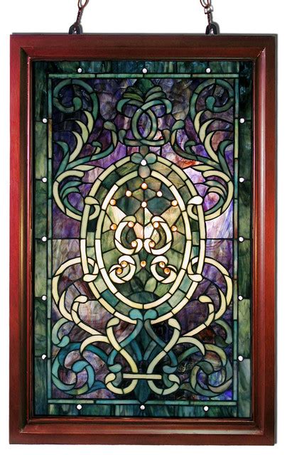 Tiffany Style Purple Wooden Frame Window Panel Traditional Stained Glass Panels By