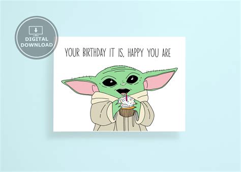 Printable Baby Yoda Mandalorian Birthday Card Funny Baby Yoda Card