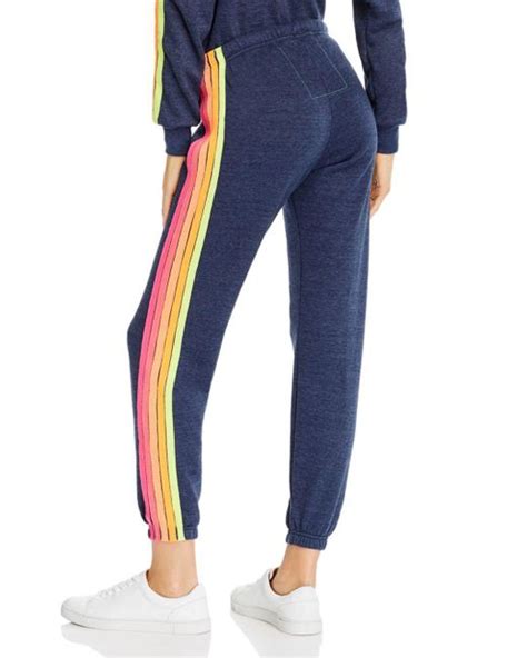 Aviator Nation Cotton Rainbow Stripe Sweatpants In Heather Navyneon