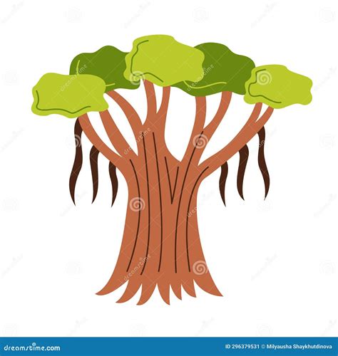 Imagen Vectorial Del Rbol Banyan De Dibujos Animados Aislado En Fondo