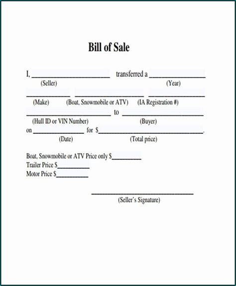 Generic Bill Of Sale For A Vehicle