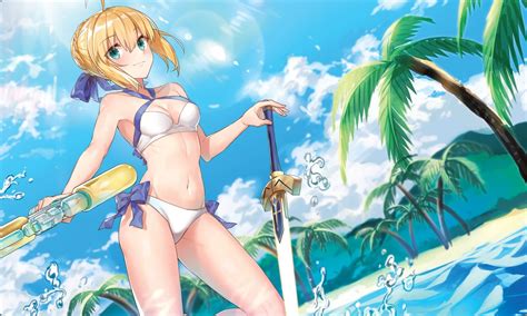 Wallpaper Illustration Gun Blonde Anime Girls Water Short Hair