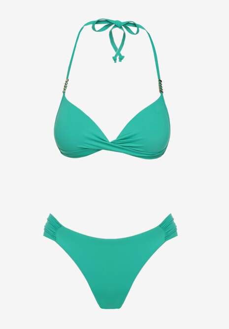 Ciemnozielone Bikini Wiązany Biustonosz Push Up i Majtki Typu Figi Mirisenia Renee