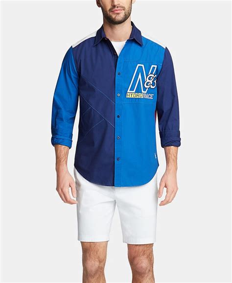 Nautica Mens Blue Sail Classic Fit Colorblocked Embroidered Logo