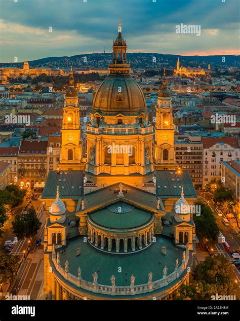 St Stephen Basilica In Budapest Hungary Amazing Sunset With Clouds